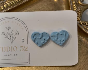 Baby blue floral heart studs