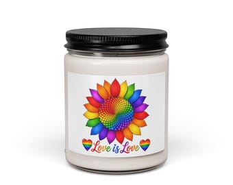 Vela de soja perfumada Love Is Love con temática del Orgullo Gay