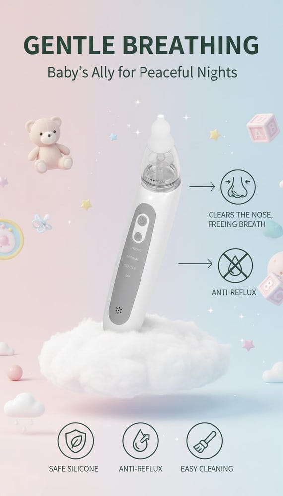 Aspirateur nasal électrique pour bébé | Aspi de morve rechargeable avec 3 modes d’aspiration et 3 embouts en silicone | Soulagement du nez