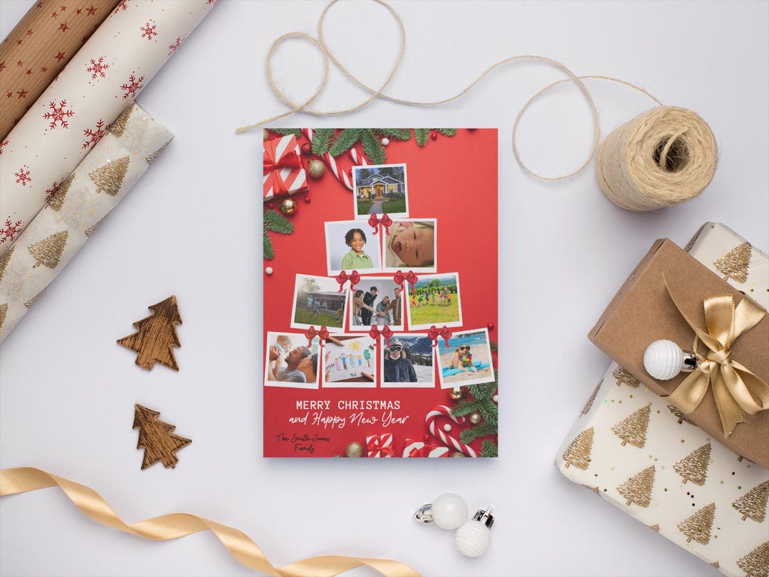 Christmas Photo Collage Printable Card Template Canva Editable Holiday