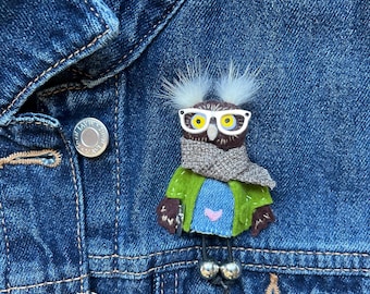Handgemachte Filz Eule Brosche, Stoff Vogel, Geschenk für Sie