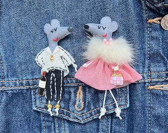 Filz Mäuse Paar Brosche Set, wunderliche Ratte Pins, handgemachter Schmuck Geschenk für Freunde