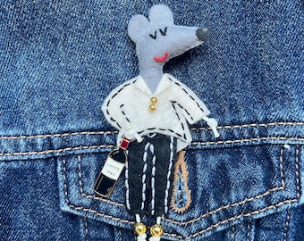 Handgefertigte Filz-Maus Brosche, Wein-Liebhaber-Tierschmuck, Ratte Pin Accessoire