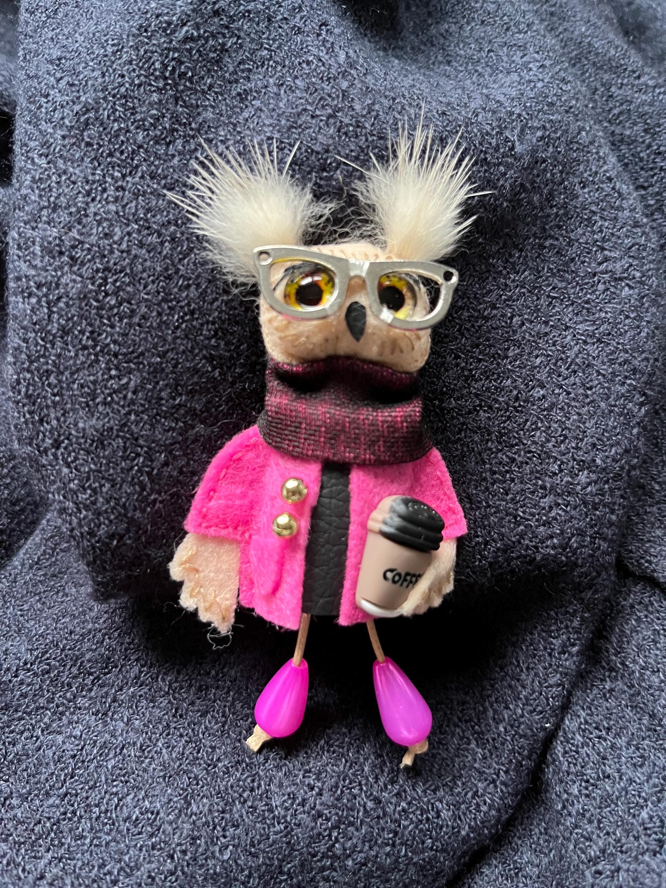 Handmade Owl Brooch &ldquo;I&rsquo;m Not a Morning Person&rdquo;,  Animal Pin,