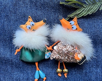 Filz Fuchs Brosche Set, wunderliche Nerz Tier Schmuck für Sie, handgemachte Mutter Tochter Geschenk