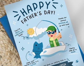 Tarjeta de cumpleaños o del Día del Padre personalizada con temática de pesca para el abuelo / Tarjeta divertida para el Día del Padre / Imprimible / Descarga instantánea