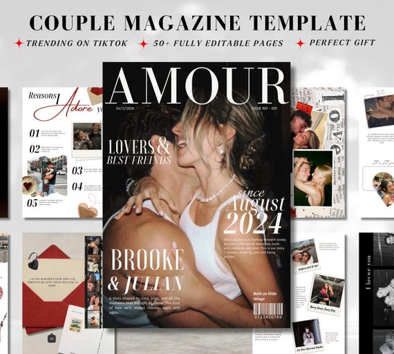 Couple Magazine Template | Anniversary, Engagement & Valentine’s Day | Canva Editable Gift