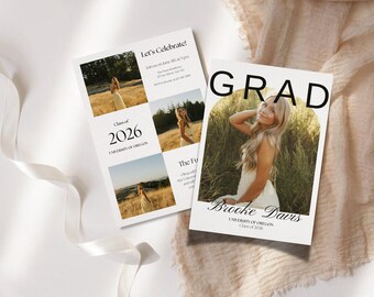 Plantilla de anuncio de graduación / Tarjeta fotográfica de la promoción de 2026 / Invitación de graduación editable en Canva / Plantilla de anuncio de graduación de 5x7