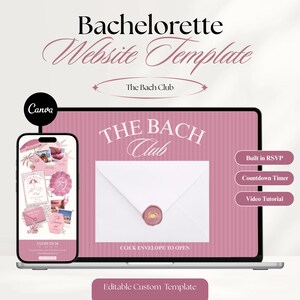 Bachelorette Website Template, The Bach Club Canva Invitation, Beach Girls Trip Itinerary, Coastal RSVP Website, Hens Weekend