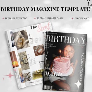 Modelo de revista de aniversário, presente personalizável, Canva (download digital)