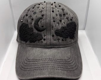 Celestial Embroidered Hat | Moon & Stars Baseball Cap | Aesthetic Night Sky Hat | Trendy Minimalist Hat | Unique Gift