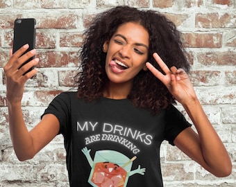 My Drinks Are Drinking T-Shirt / Funny Cocktail Character Tee / Cartoon-style rock glass Graphic Shirt / Animated Alcohol Drink Glass