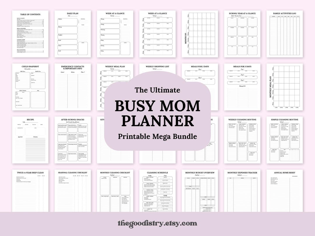 Busy Mom Planner Binder, Printable Mega Bundle, Home Management, Meal ...