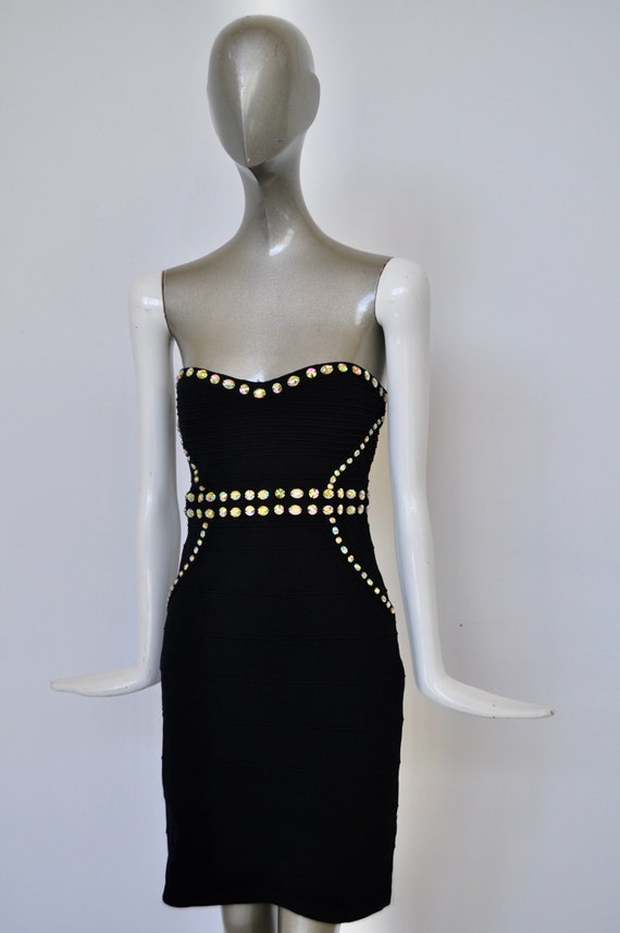 Bustier dress with huge rhinestones strapless sz … - image 3