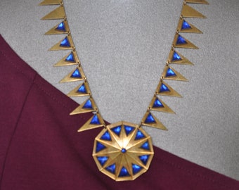 Fantastic 1940s necklace gold with blue rhinestones
