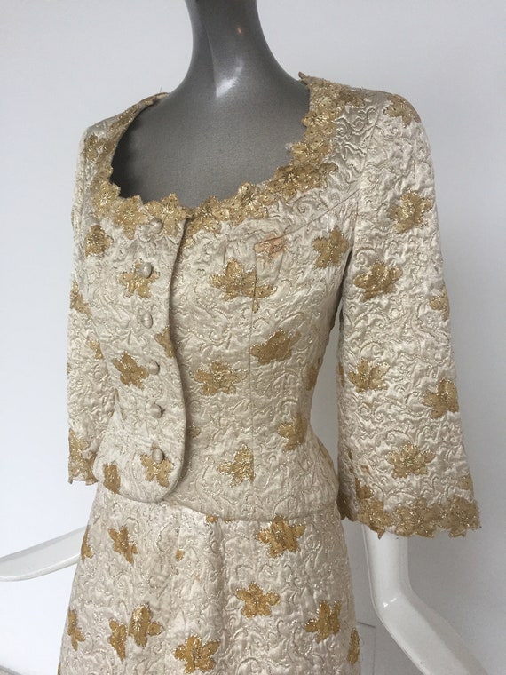 Silk brocade couture skirt suit 1960s