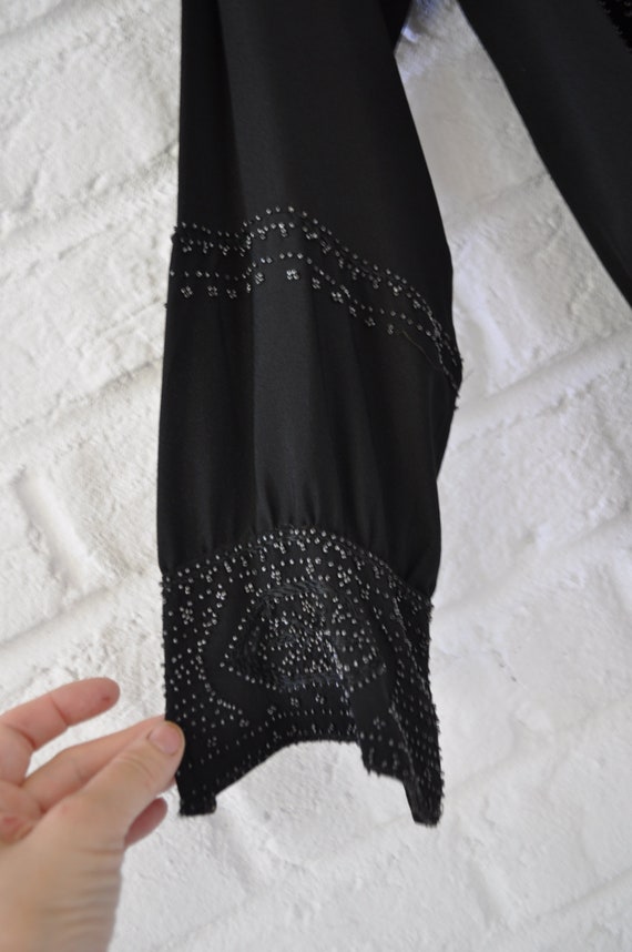 Top Vintage En Crêpe De Chine Chocolat - Brodé Perles & Paillettes - Taille 40