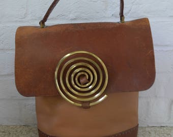 Leather tote from the 70s Huge spiral buckle closure