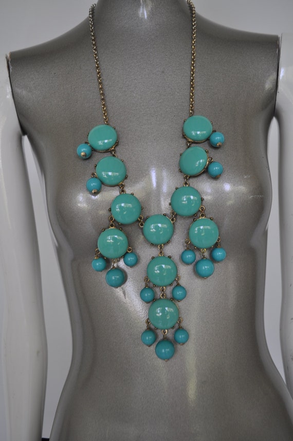 70s beaded opulent necklace  turquoise color