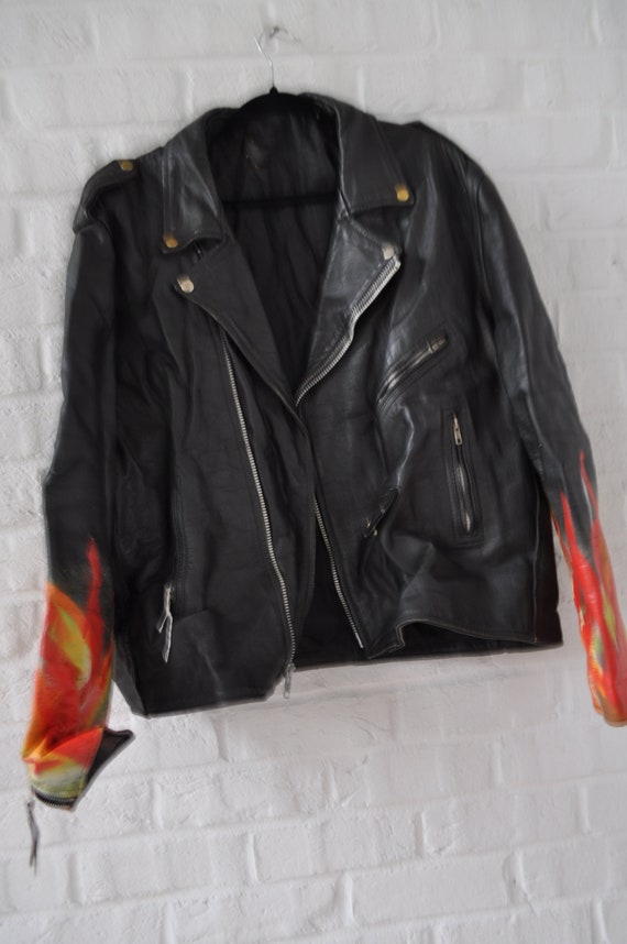 Moto jacket mens with handpainted  Metallica prin… - image 5