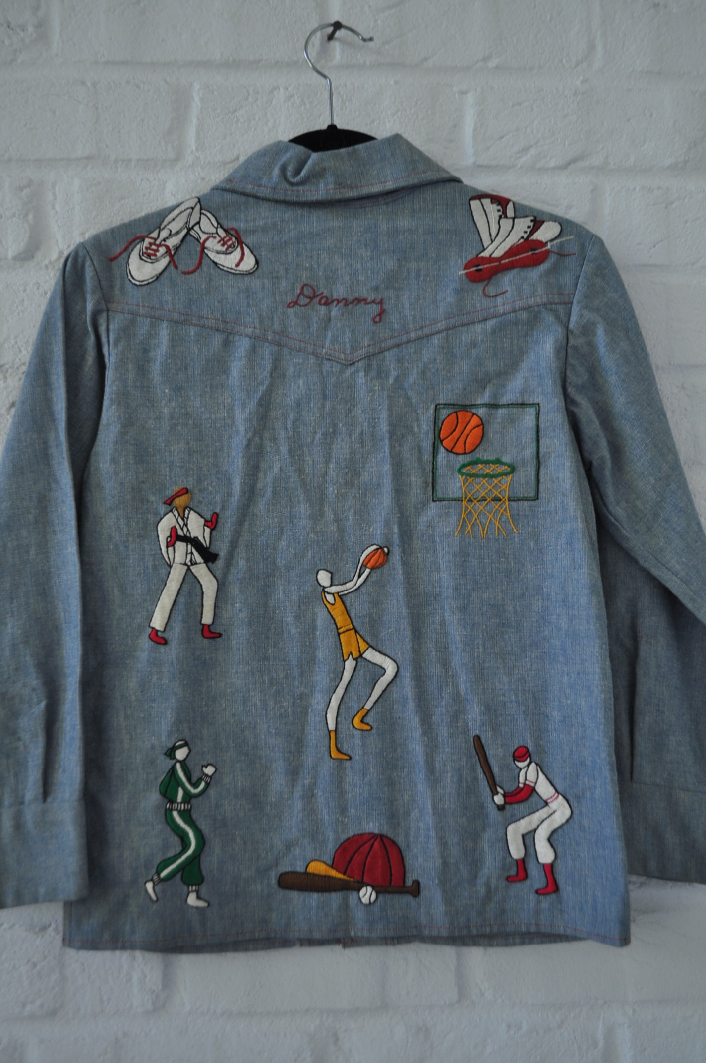 Vintage Jeans Jacket With Lots of Hand Stitched Sports Emblems - Etsy