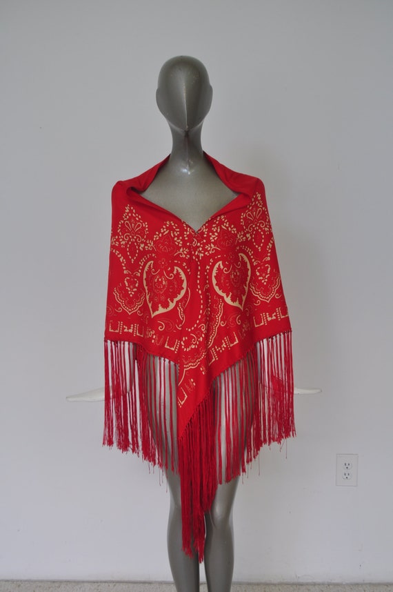 1930s large silk shawl with great print unused - image 1