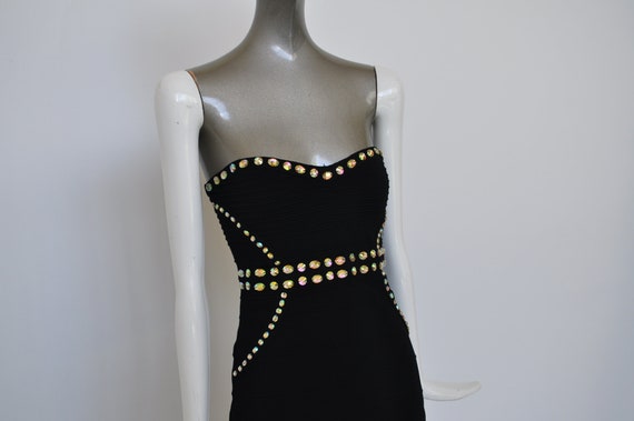 Bustier dress with huge rhinestones strapless sz … - image 4