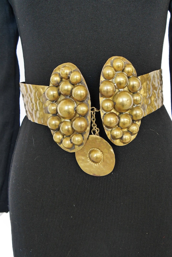 Designer Boho brass cinch belt. Avant-garde design