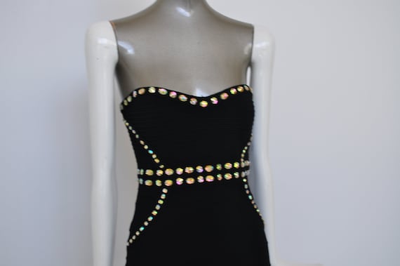 Bustier dress with huge rhinestones strapless sz … - image 1