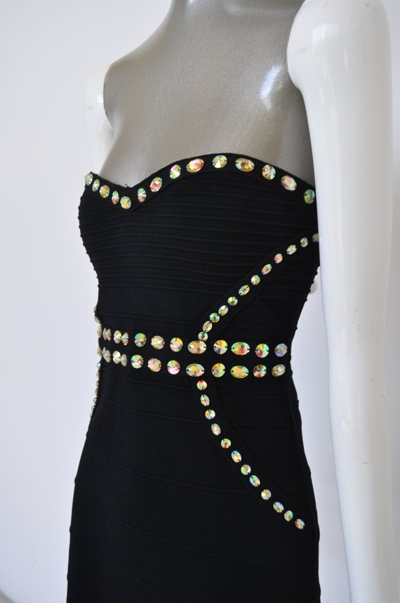 Bustier dress with huge rhinestones strapless sz … - image 6