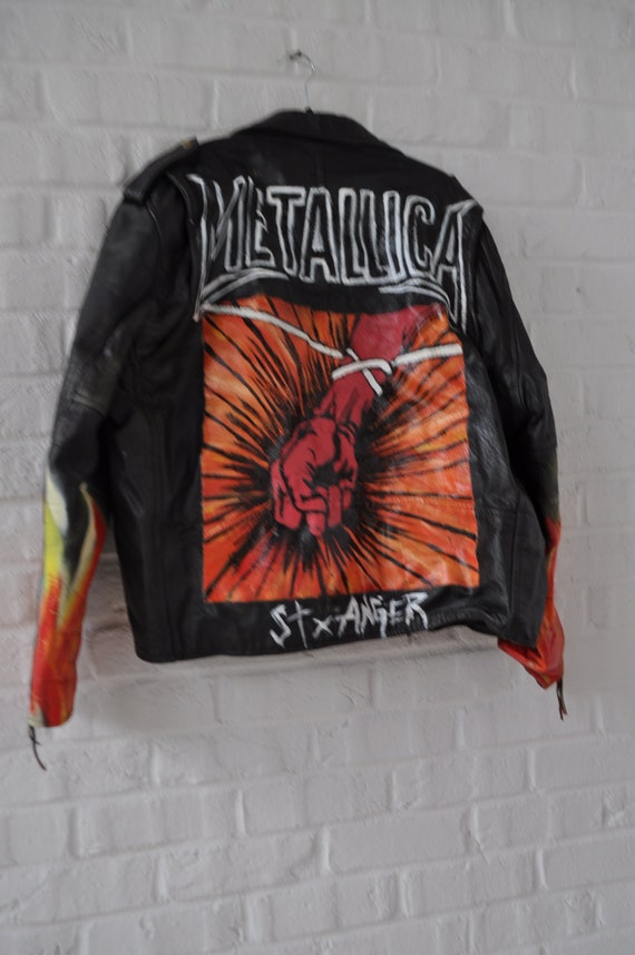 Moto jacket mens with handpainted  Metallica prin… - image 4