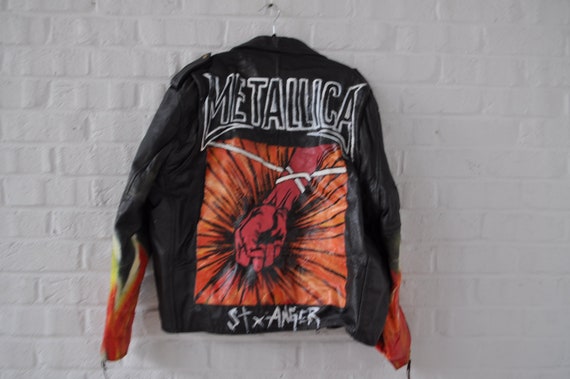 Moto jacket mens with handpainted  Metallica prin… - image 1