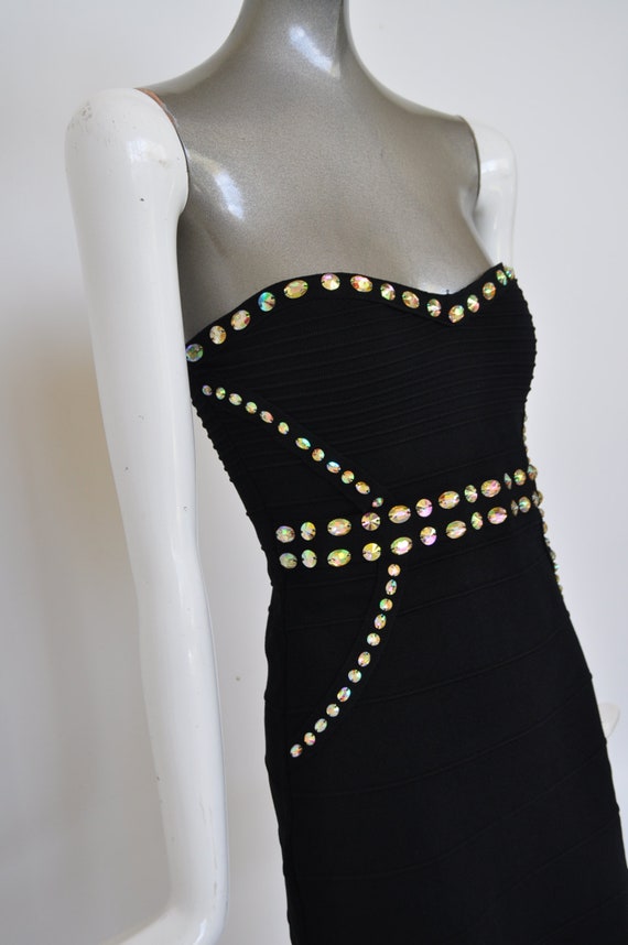 Bustier dress with huge rhinestones strapless sz … - image 2