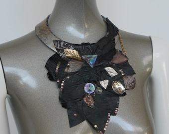 Opulent 80s chocker  with leather and rhinestone appliqués