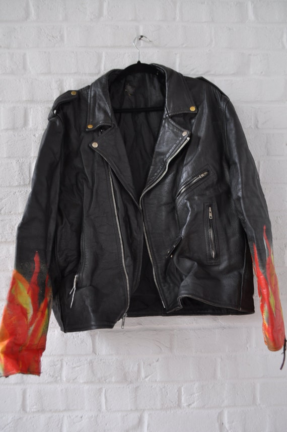 Moto jacket mens with handpainted  Metallica prin… - image 7