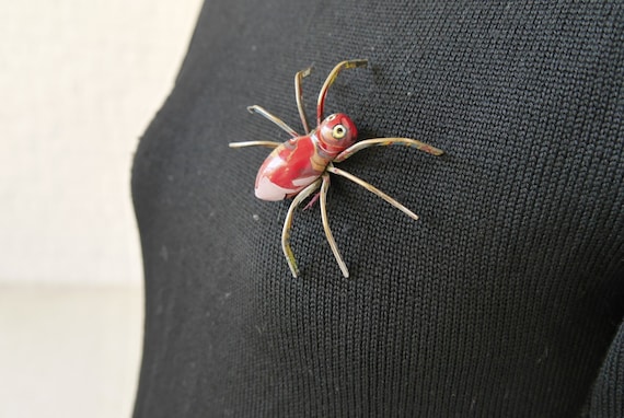 Art Deco Pumpkin Orange Bakelite Spider Brooch, Dimensional Spider