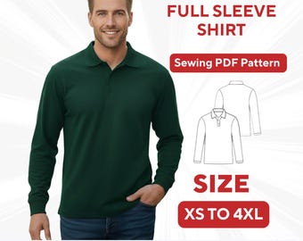 Full Sleeve Polo Shirt Sewing PDF Pattern (XS to 4XL| Instant Download