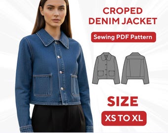 Modello di cucito per giacca di jeans corta – stile vintage squadrato (XS-XL) (modello PDF)