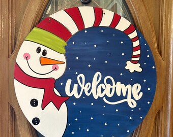 Voordeurhanger| Welcome Winter Deurhanger| Sneeuwpop| Winterkrans