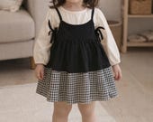 Baby Girl Plaid Dungaree Dress Set | Long Sleeve Romper Outfit | Soft Cotton Toddler Outfit | Neutral Baby Girl Outfit Fall