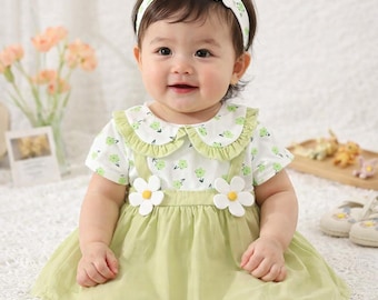 Baby Girl Floral Dress | Cotton Summer Outfit with Flower Detail