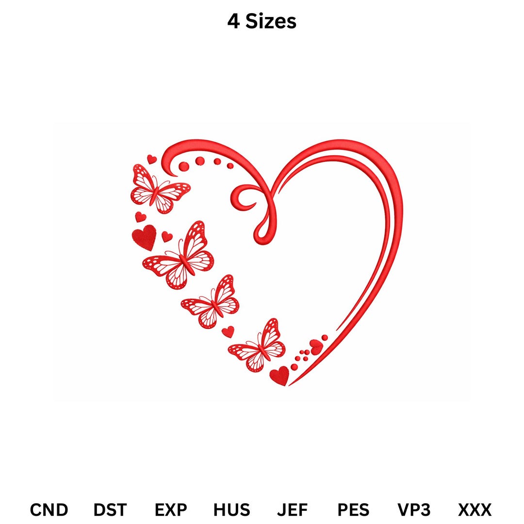 Butterfly Heart Frame Embroidery Design – Heart Love Frame Machine ...