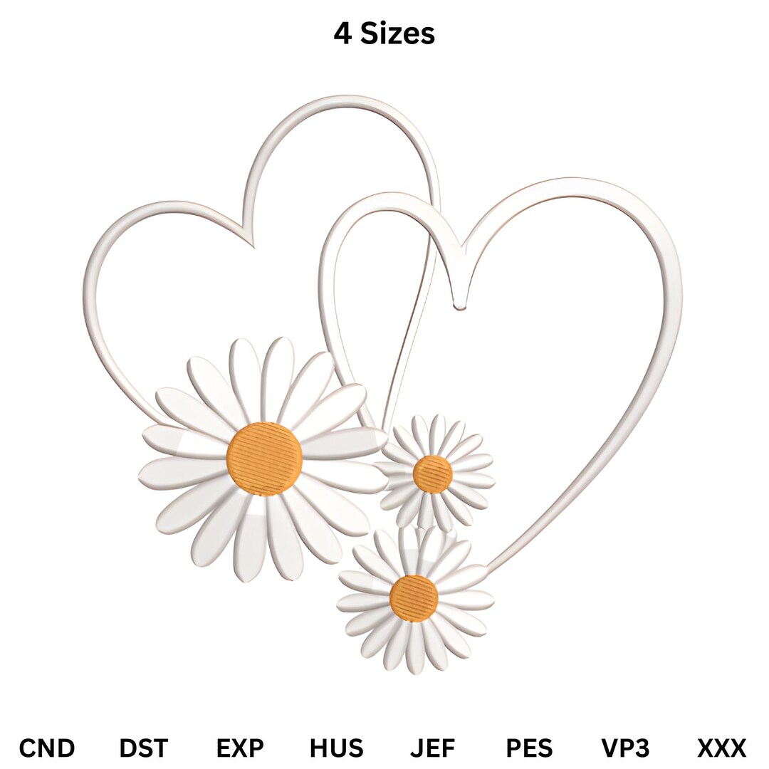 Daisy Flower Heart Embroidery Design | Double Heart Outline | Cute Love ...