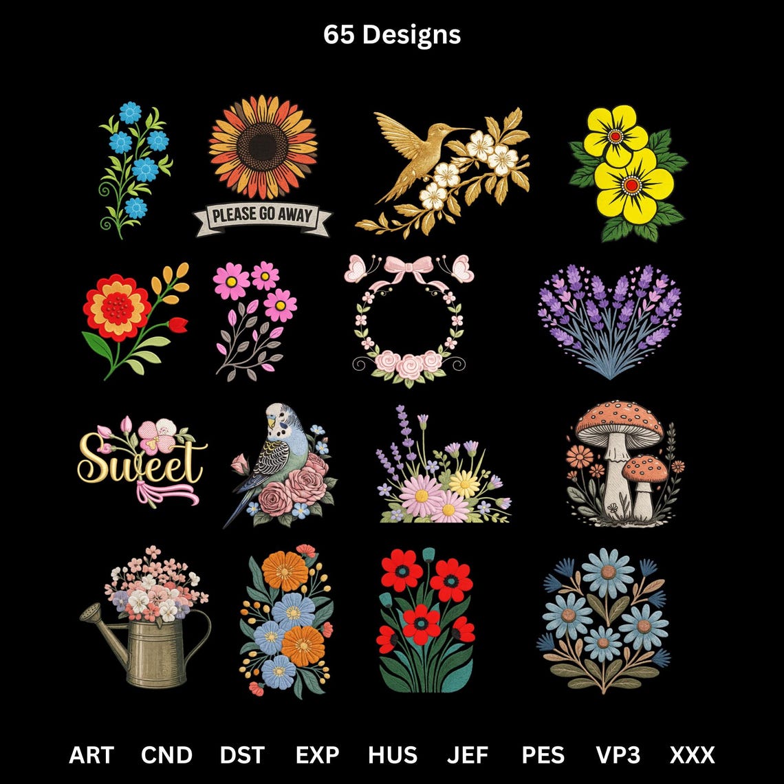 Floral Machine Embroidery Design Bundle, 65 Mini Flower Designs ...