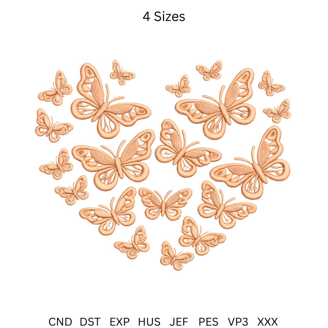 Butterfly Heart Embroidery Design, Floral Butterfly Heart, Machine ...