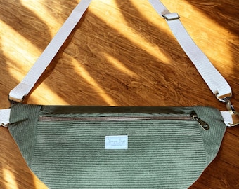 Handmade Green Corduroy Banana and Crossbody Bag | Soft Everyday Carryall