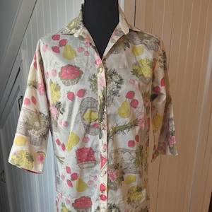 1950/60s vintage Serbin of Florida, Muriel Ryan silk fruit print shirt dress