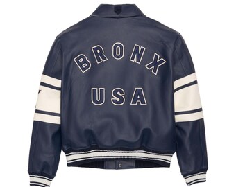 Giacca da aviatore in pelle di vacchetta blu fatta a mano, bomber da uomo ispirato ad Avirex, classico stile da pilota, abbigliamento da motociclista vintage da strada