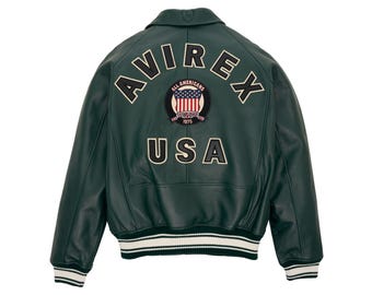 Chaqueta bomber de piel de vaca verde hecha a mano, abrigo de aviador para hombre inspirado en Avirex, chaqueta de motociclista vintage para uso urbano.