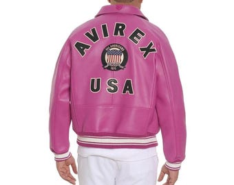 Avirex Pink Leather Bomber Jacket | Vintage Streetwear